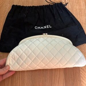 Authentic Chanel quilted clutch white